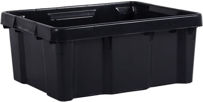 EDA Opbergbox/opbergkrat 20 L - zwart - kunststof - L43 x B34 x H17 - stapelbaar/nestbaar - opbergbak - opbergen