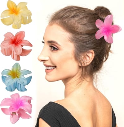 Set van 4 Hawaii Bloemen Haarspelden, Schattige Acryl Haaraccessoires voor Vrouwen, Kleurige en Antislip Haarclips voor Haarstyling en Feestjes