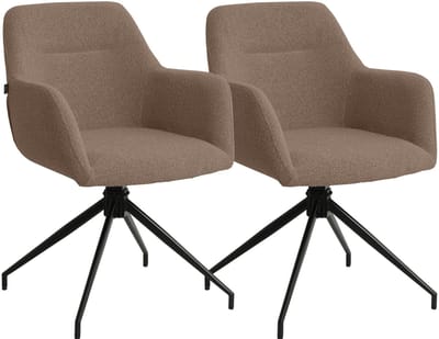 CLP Merlinda Set van 2 Eetkamerstoelen - Draaibaar 360° - Gestoffeerd met Armleuningen - Comfortabele Fauteuil - Teddy Stof/bruin
