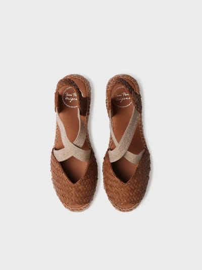 Open espadrille voor dames van gevlochten leer met sleehak | SALINA