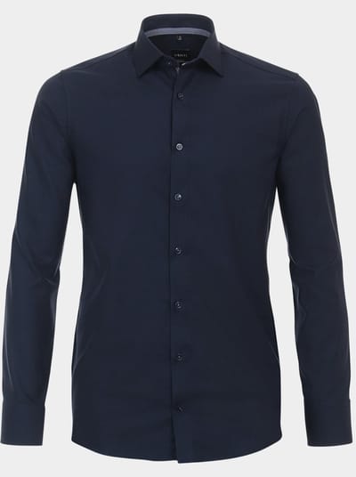 VENTI modern fit overhemd - structuur - blauw - Strijkvriendelijk - Boordmaat: 39