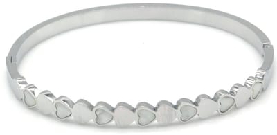 RVS hartjes armband – parelmoer – 16-21 cm – zilverkleurig – dames – valentijn – cadeau
