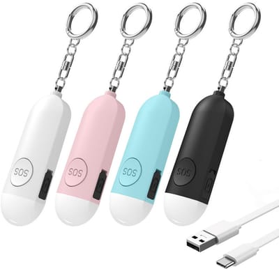 4x 130 db Zakalarm - Alarm met stroboscoop - Persoonlijke Alarm - Persoonlijk Zakalarm - 130 dB sirene - Ouderenalarm - Veiligheid Alarm - Sleutelhanger - Persoonlijke Veiligheidsalarm - Zelfverdediging Sleutelhanger - paniekalarm - USB-oplaadbaar