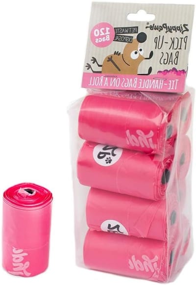 Hondenpoepzakken met Handvatten - Afvalzakken Honden - Hondenuitlaten - Geur- en Lekvrij - 120 Stuks - Roze