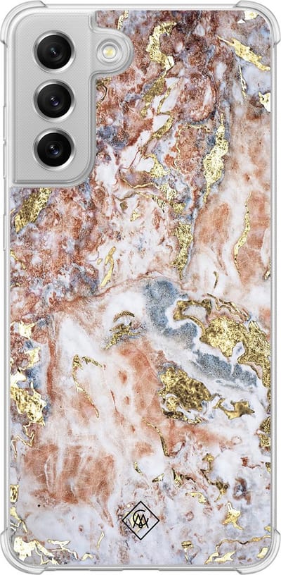 Casimoda® hoesje - Geschikt voor Samsung Galaxy S21 FE - Marble Rosegold - Shockproof case - Extra sterk - Siliconen/TPU - Rosekleurig, Transparant
