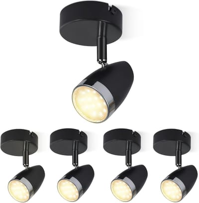 Glitzerlife - Plafondspot Plafondlamp - LED 12W Warmwit 3000K - Draaibare Opbouwspots - 350° Richtbare Spot - Metalen Moderne Spotlamp - Ø8cm - Zwart