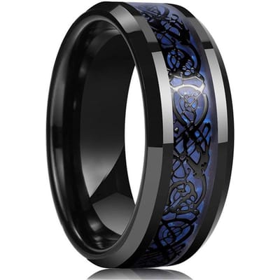 Mode 8mm Heren Zwart Roestvrij Staal Ringen Hawaïans Koa Hout En Regenboog Abalone Schelp Opaal Inleg Ring Heren Trouwring 9 black