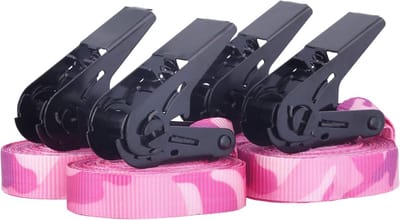 Set van 4 spanbanden met ratel in roze camouflage - belastbaar tot 900 kg, lengte 6 m, 25 mm breedte