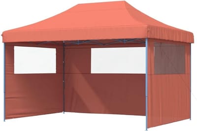 Pop-up Partytent - Feesttent Paviljoen - Buitenfeesten Organiseren - Inclusief 3 Zijwanden - 410 x 279 x 315 cm - Terracotta