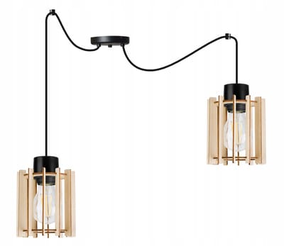 Houten Hanglamp Spider Timber - Zwart/Beige - E27