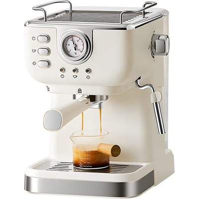 Espressomachine 20 Bar Roestvrij Staal Espressomaker met Melkopschuimer Stoompijp 2 in 1 1050W Semi-Automatische Cappuccino Latte Machine AU Plug beige