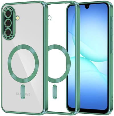Hoesje geschikt voor Samsung Galaxy A17 - Techsuit Luxury Crystal Back Cover - Geschikt voor MagSafe - Transparant/Lichtgroen