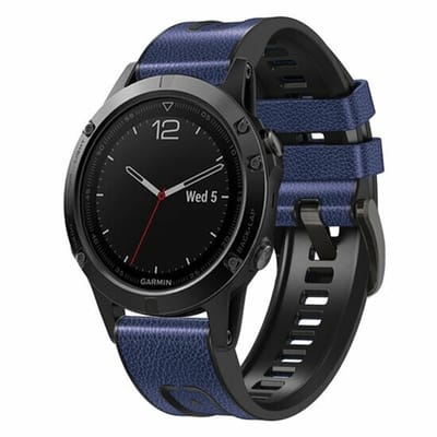 By Qubix - Geschikt voor Garmin bandje - 22mm Quickfit - leer + siliconen bandje - Blauw - Geschikt voor Garmin Fenix 8 / 8 Pro - 47mm
