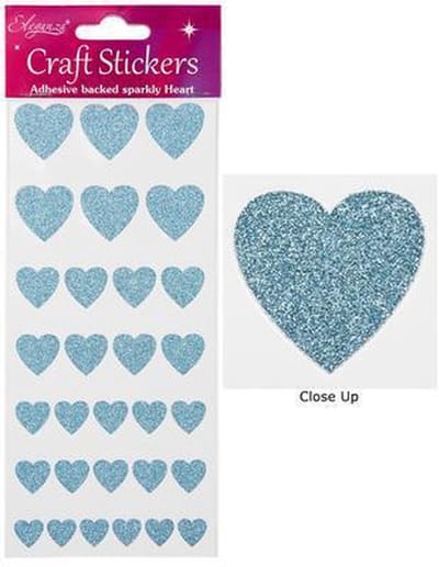 Oaktree - Stickers Glitter Hartjes Licht Blauw Assorti (per vel) - Valentijnsdag versiering - Valentijnsdag cadeau - valentijnsdag