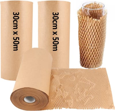 Dailygoods- Honingraatpapier 30 cm x 50 m - 2 Stuks - Verpakking - Demping - Kraftpapier - Ruimtebesparend - Verpakkingspapier