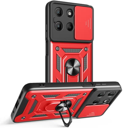 Coverup Hoesje - Geschikt voor Motorola Moto G15 / G17 (Power) Hoesje - Coverup Armor Ring Kickstand Back Cover met Camera Shield - Rood