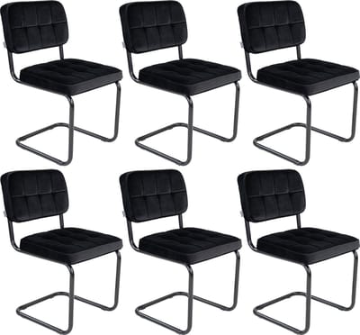 KICK® IVY Eetkamerstoelen – Set van 6 – Velvet – Buisframe – Zwart