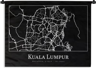 Wandkleed - Wanddoek - Stadskaart - Kuala Lumpur - Kaart - Plattegrond - 120x90 cm - Wandtapijt