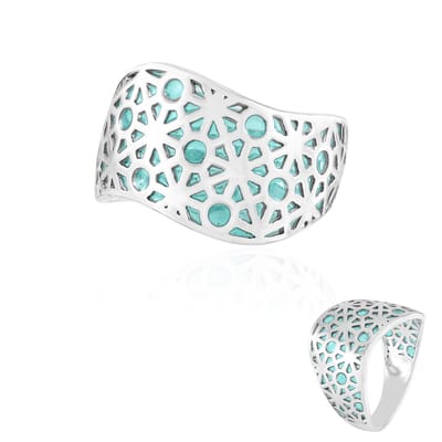 Cavill - Moderne Zilveren Ring - 925 Sterling Zilver - Turkoois Sieraden - Opengewerkt Geometrisch Design - Brede Ring - Artistiek & Comfortabel