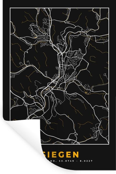 Muurstickers - Sticker Folie - Siegen - Stadskaart - Plattegrond - Goud - Duitsland - Kaart - 20x30 cm - Plakfolie - Muurstickers Kinderkamer - Zelfklevend Behang - Zelfklevend behangpapier - Stickerfolie
