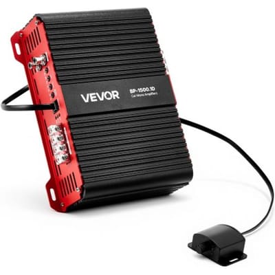 VEVOR Monoblock auto-versterker 1500 W RMS MAX 1/2/4 Ohm, audioversterker (klasse D / 1-kanaals) met afstandsbediening voor subwooferniveau, laagdoorlaatfilter, basversterking en volumeregeling.