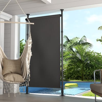 MEUNIQ Vrijstaande verticale markise 120 x 220-310 cm met handkurbel, UV30+ polyester zonnescherm zonder boren voor balkon, terras en tuin, donkergrijs