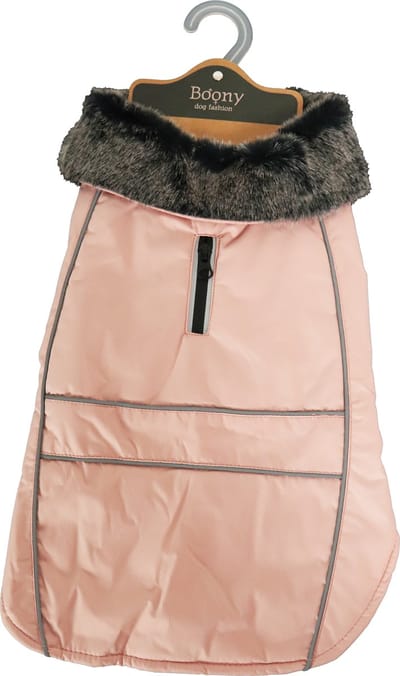 Boony - Hondenjas - Parka met Bontkraag - Kleur: Zacht Roze - Ruglengte: 20 cm