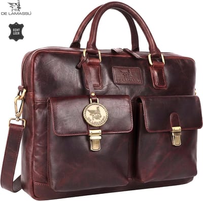DE LAMASSU® (Raul) Leren Laptoptas 15,6 Inch – Echt Rundleer – Met Organizer & Trolleyband – Premium Business Tas Unisex