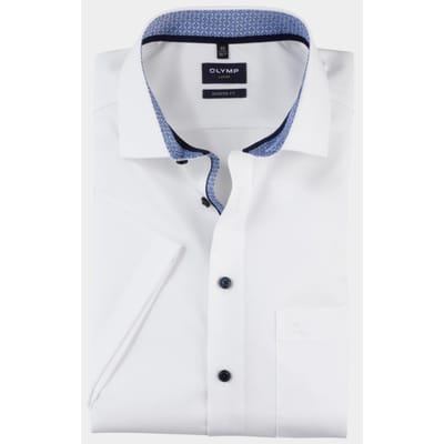 OLYMP Luxor modern fit overhemd - korte mouw - wit (blauw contrast) - Strijkvrij - Boordmaat: 40 (EU maat: M)