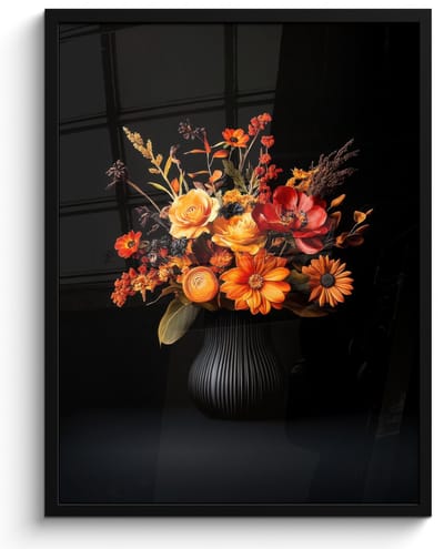 Poster in lijst - Fotolijst 50x70 cm - Posters - Herfst - Boeket - Oranje - Posterlijst zwart - Decoratie - Wanddecoratie woonkamer - Muurdecoratie slaapkamer