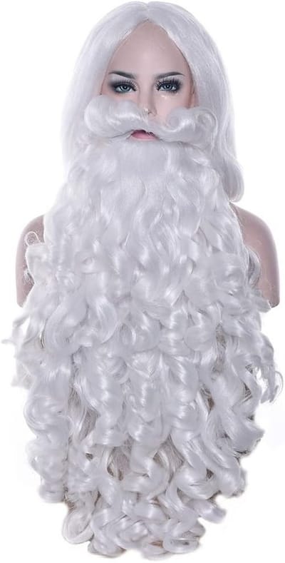 IMISSU Lange Moustache Kerst kostuums Santa Claus Witte Pruik en Baard Set Kerstcadeau Cosplay Pruiken (60cm Baard en Pruik)