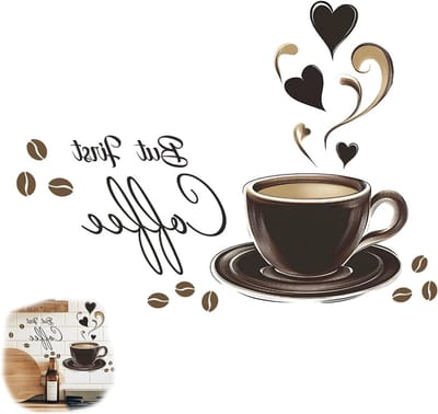 Set van Decoratieve Muurstickers voor de Keuken, Koffietijd Bekers en Bonen, DIY Verwijderbare Muurdecoratie met Creatieve Ontwerpen en Eenvoudige Aanbreng