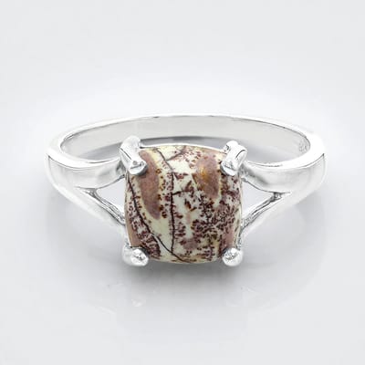 Cavill - Zilveren Ring - 925 Sterling Zilver - 2 ct Sonora Dendrieten Jaspis - Antiek Kussen-Cabochon 8 mm - Boho Stijl Uniek Design