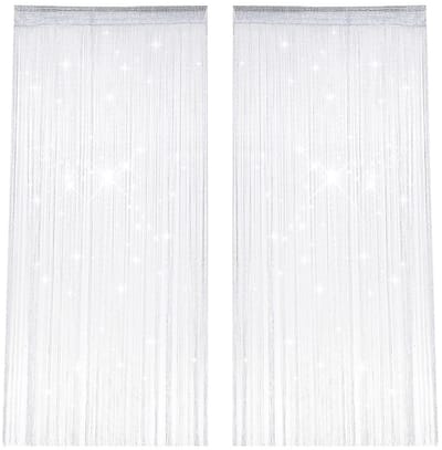 Dailygoods - 2 Stuks Draadgordijnen, 100 X 200 cm Glanzend Kwastje Gordijnpaneel, Wit Deurgordijn Kralen, Ruimteverdeler Gordijn Vliegengordijn, Buitendeur Vliegengordijn voor Bruiloft, Koffieshop, Raamdecoratie