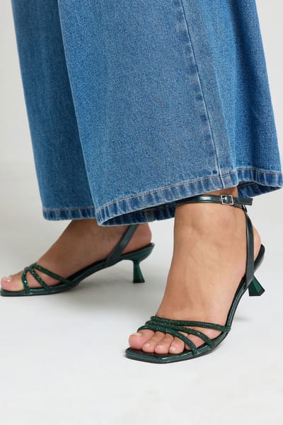 Yours Turquoisegroene Glitterpumps Met Bandjes En Kittenhak In Brede Epasvormsize 37EEE