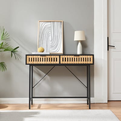 Consoletafel Luniehti met 2 lades zwart en naturel 100x40x75 cm [en.casa]
