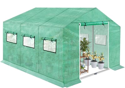 Mini-tuinkassen 4.5x2x2m Wintervaste foliekasset inclusief 4 ramen en gegalvaniseerde buizen en gaasfolie Tomatenkas voor planten, bloemen, kruiden, groenten NAIZY