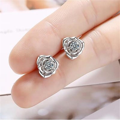 Boucles d'oreilles à tige en argent sterling 925 pour femme, bijoux simples et adorables, en forme de rose, en cristal, exquises, Xze013 beige