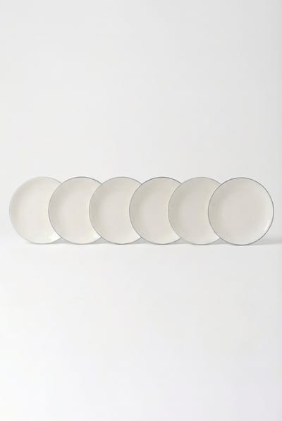 vtwonen - Borden - Dinerbord - Wit/Blauw Lijn - Set van 6 - Porselein - 25,5cm
