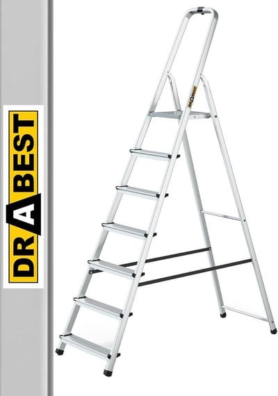 Aluminium Ladder - Opvouwbare Trap - Huishoudelijk Gebruik - Stabiel en Veilig - 7 Treden - Zilver