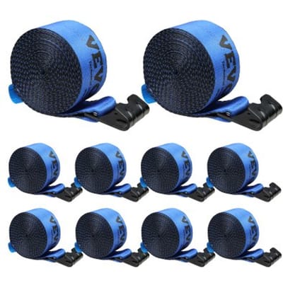 VEVOR Lierriemen, 10 cm x 9 meter, draagvermogen 2725 kg, breeksterkte 8280 kg, vrachtwagenriemen met platte haak, voor aanhangwagens, boerderijen, reddingsacties en boombeschermers, blauw (10-pack)