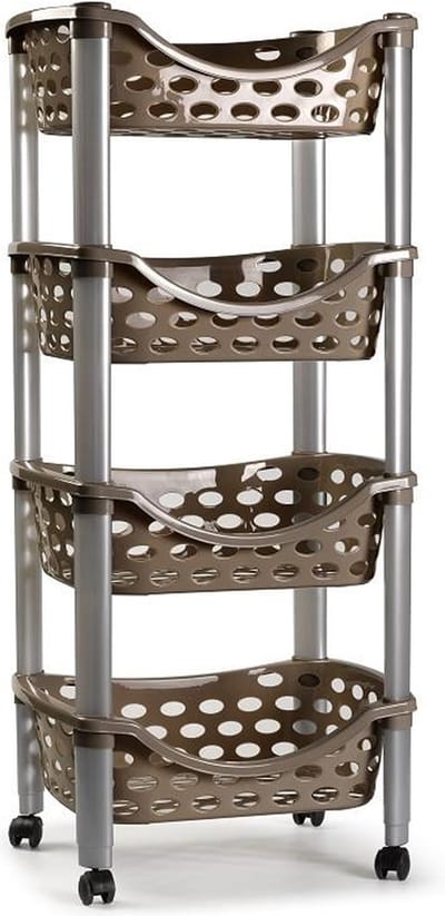 Plasticforte Trolley - keukentrolley op wieltjes - 4-laags - bruin - kunststof - 40 x 88 cm - opbergtrolley
