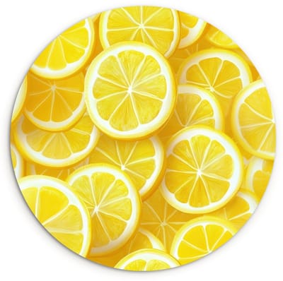 WallCircle® Wandcirkel 60x60 cm - Muurcirkel Citroenen - Geel - Zomers - levendig - Muurdecoratie woonkamer - Wanddecoratie slaapkamer - Kamer decoratie accessoires - Ronde schilderijen