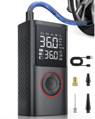 Fietspomp - fietspomp elektrisch - fietspompen - Draadloze autobandenpomp - 150 PSI draagbare luchtcompressor - met automatische uitschakeling en led-lampje - Elektrische fietspomp voor auto, motor, fiets, balsporten