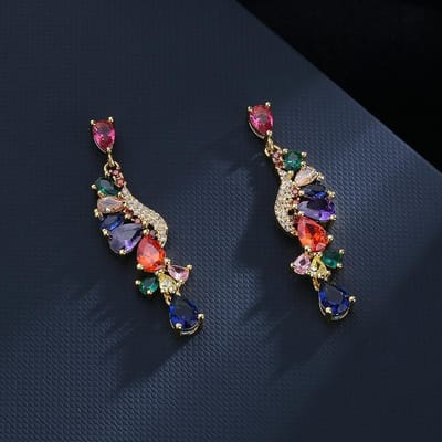boucles d'oreilles à longues pampilles couleur zircon de luxe en argent 925 boucles d'oreilles pierre colorée pour dames fête anniversaire bijoux cadeaux