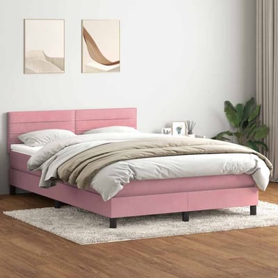 vidaXL - Boxspring - met - matras - fluweel - roze - 140x210 - cm