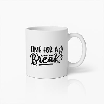 Koffiemok 330ml – "Tijd voor een Pauze" Quote Design – Ontspannend Cadeau voor Koffieliefhebbers, Kantoor, Thuis