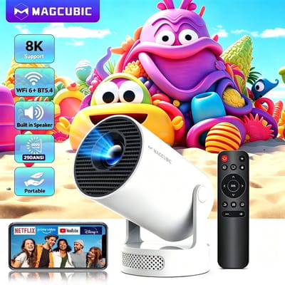 Magcubic® HY300pro Beamer Mini Smart Projector –4K Draagbare Beamers-Native Full HD - 290 ANSI Lumen Home Cinema- Laserprojector Thuisbioscoop- Auto Keystone- iOS&Android 14-Google Playstore&Netflix– WiFi 6 & Bluetooth 5.4