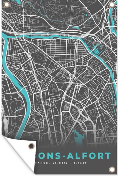 Muurdecoratie Maisons-Alfort - Frankrijk - Plattegrond - Kaart - Stadskaart - 120x180 cm - Tuinposter - Tuindoek