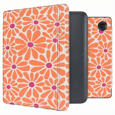 imoshion Design Slim Hard Case Sleepcover met stand voor de Kobo Libra Colour - Orange Flowers Connect